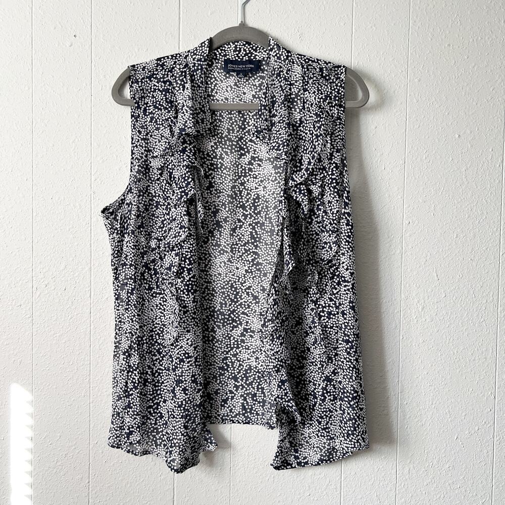 Jones New York Open Front Ruffle Sheer Top Womens 1X Career Work Casual